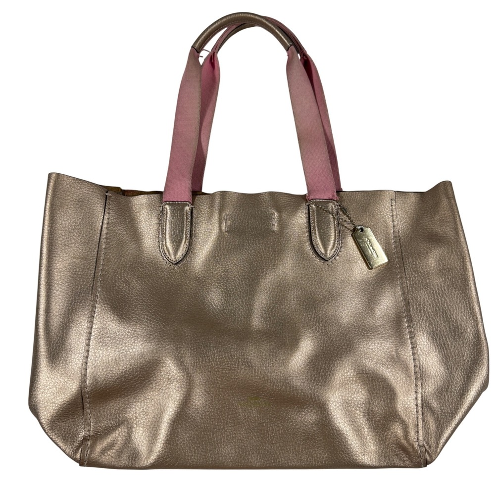 Coach Derby Tote Rose Gold Metallic Pebble Leather Pink Straps F39675